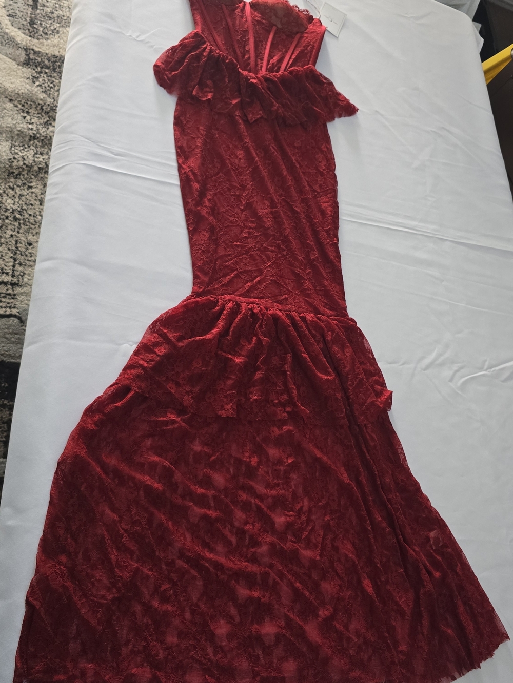 Miss Circle red lace corset maxi dress, size XS.